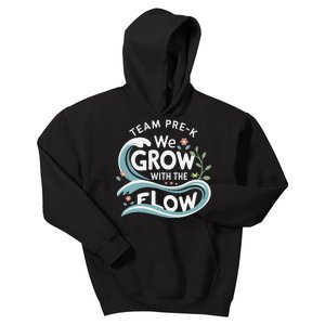 Team Prek Grow With The Flow With Playful Waves And Plants Kids Hoodie