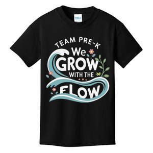 Team Prek Grow With The Flow With Playful Waves And Plants Kids T-Shirt