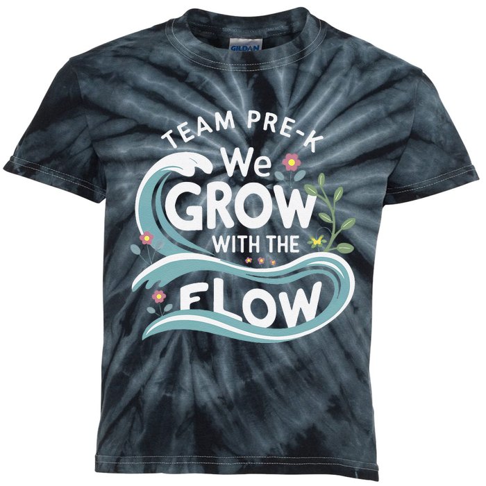 Team Prek Grow With The Flow With Playful Waves And Plants Kids Tie-Dye T-Shirt