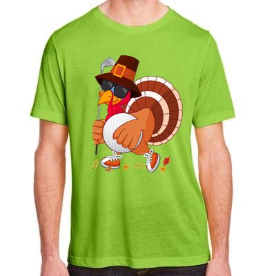 Turkey Playing Golf Thanksgiving Turkey Golf Funny Gift Adult ChromaSoft Performance T-Shirt