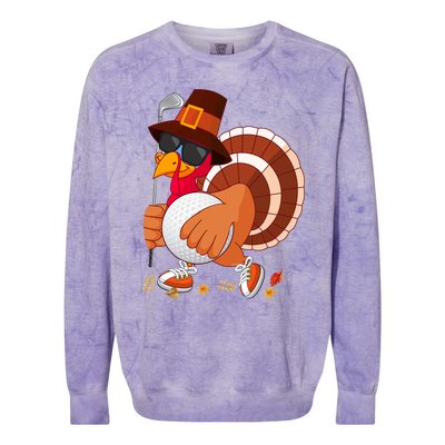 Turkey Playing Golf Thanksgiving Turkey Golf Funny Gift Colorblast Crewneck Sweatshirt