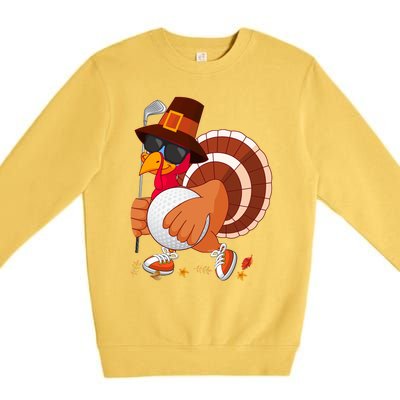 Turkey Playing Golf Thanksgiving Turkey Golf Funny Gift Premium Crewneck Sweatshirt