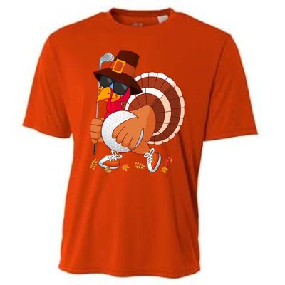 Turkey Playing Golf Thanksgiving Turkey Golf Funny Gift Cooling Performance Crew T-Shirt