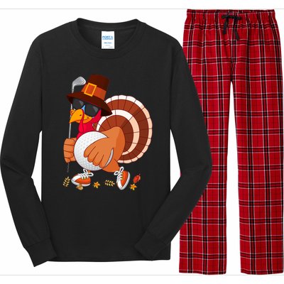 Turkey Playing Golf Thanksgiving Turkey Golf Funny Gift Long Sleeve Pajama Set