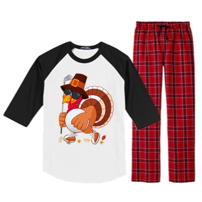 Turkey Playing Golf Thanksgiving Turkey Golf Funny Gift Raglan Sleeve Pajama Set