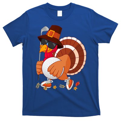 Turkey Playing Golf Thanksgiving Turkey Golf Funny Gift T-Shirt