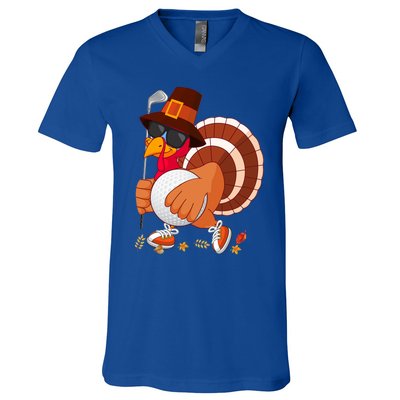 Turkey Playing Golf Thanksgiving Turkey Golf Funny Gift V-Neck T-Shirt