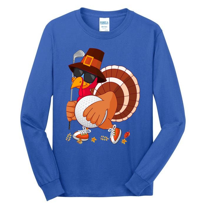 Turkey Playing Golf Thanksgiving Turkey Golf Funny Gift Tall Long Sleeve T-Shirt