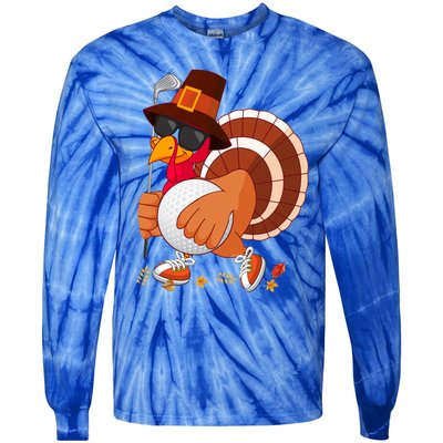 Turkey Playing Golf Thanksgiving Turkey Golf Funny Gift Tie-Dye Long Sleeve Shirt