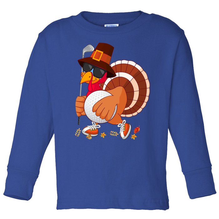 Turkey Playing Golf Thanksgiving Turkey Golf Funny Gift Toddler Long Sleeve Shirt