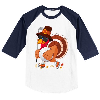 Turkey Playing Golf Thanksgiving Turkey Golf Funny Gift Baseball Sleeve Shirt