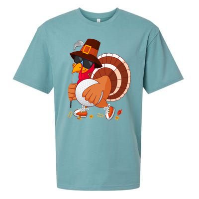 Turkey Playing Golf Thanksgiving Turkey Golf Funny Gift Sueded Cloud Jersey T-Shirt