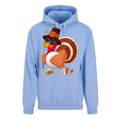 Turkey Playing Golf Thanksgiving Turkey Golf Funny Gift Unisex Surf Hoodie