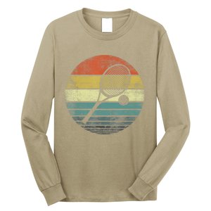 Tennis Player Gifts Retro Sunset Tennis Racquet &Amp; Ball Coach T Long Sleeve Shirt