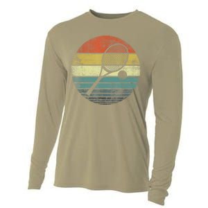 Tennis Player Gifts Retro Sunset Tennis Racquet &Amp; Ball Coach T Cooling Performance Long Sleeve Crew