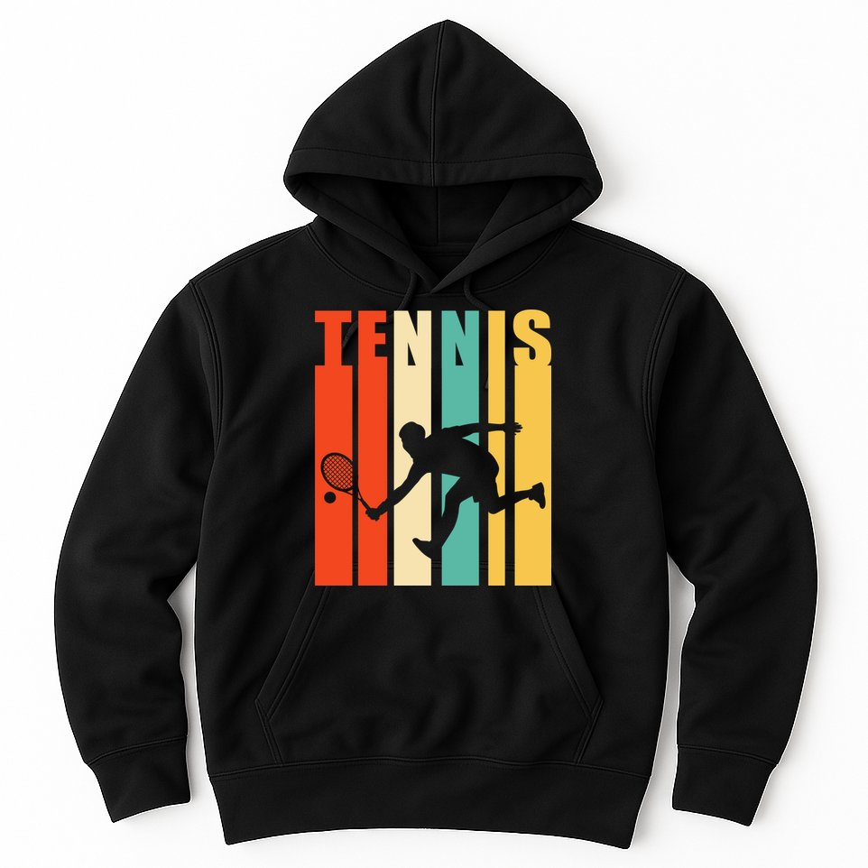 Tennis Player Gifts Retro Sunset Tennis Racquet & Ball Coach Hoodie