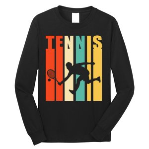 Tennis Player Gifts Retro Sunset Tennis Racquet & Ball Coach Long Sleeve Shirt