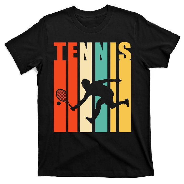 Tennis Player Gifts Retro Sunset Tennis Racquet & Ball Coach T-Shirt