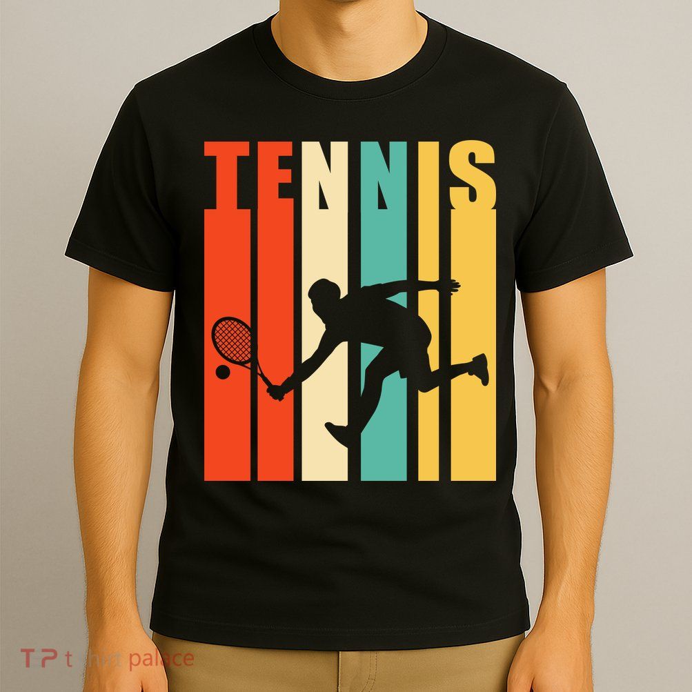 Tennis Player Gifts Retro Sunset Tennis Racquet & Ball Coach T-Shirt