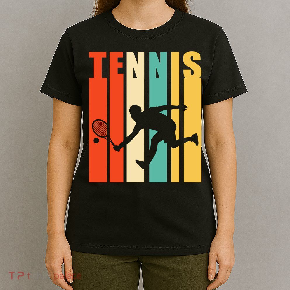 Tennis Player Gifts Retro Sunset Tennis Racquet & Ball Coach T-Shirt