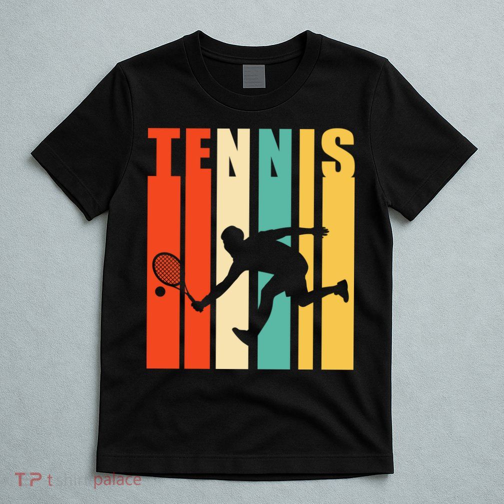Tennis Player Gifts Retro Sunset Tennis Racquet & Ball Coach T-Shirt