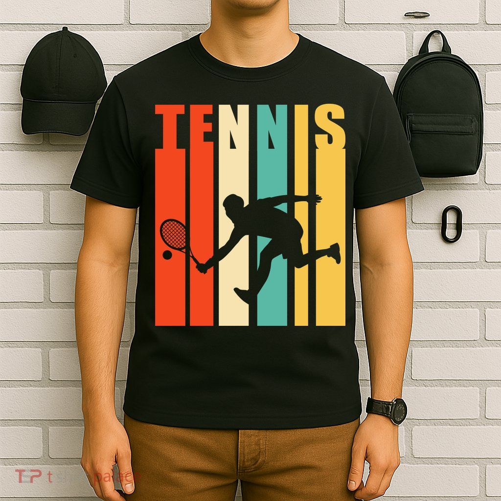 Tennis Player Gifts Retro Sunset Tennis Racquet & Ball Coach T-Shirt