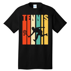 Tennis Player Gifts Retro Sunset Tennis Racquet & Ball Coach Tall T-Shirt