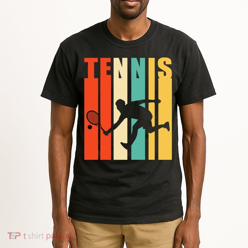 Tennis Player Gifts Retro Sunset Tennis Racquet & Ball Coach Tall T-Shirt