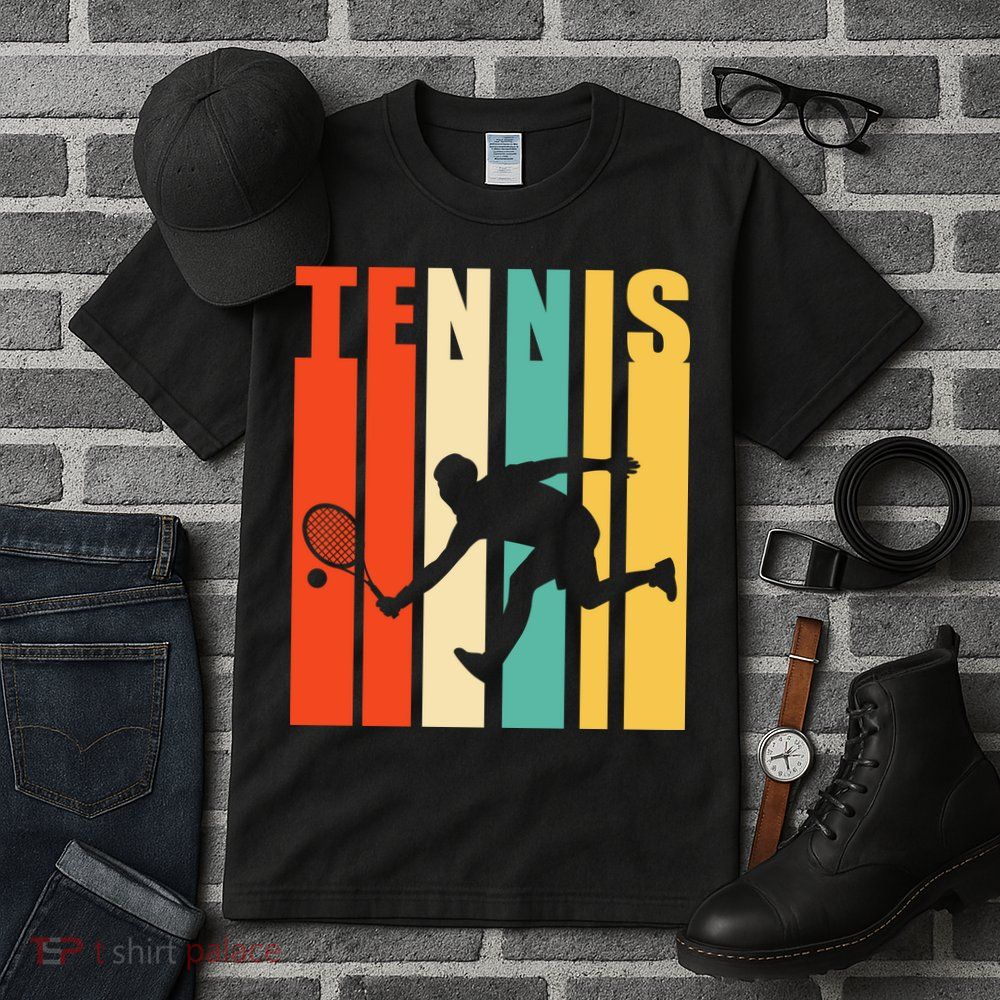 Tennis Player Gifts Retro Sunset Tennis Racquet & Ball Coach Tall T-Shirt