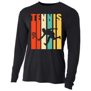 Tennis Player Gifts Retro Sunset Tennis Racquet & Ball Coach Cooling Performance Long Sleeve Crew