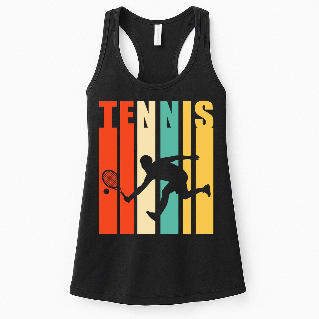 Tennis Player Gifts Retro Sunset Tennis Racquet & Ball Coach Womens Tank Top