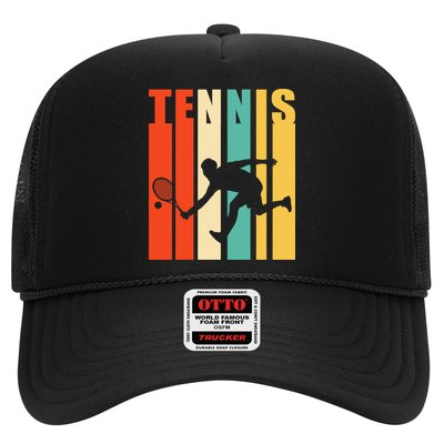 Tennis Player Gifts Retro Sunset Tennis Racquet & Ball Coach Trucker Hat