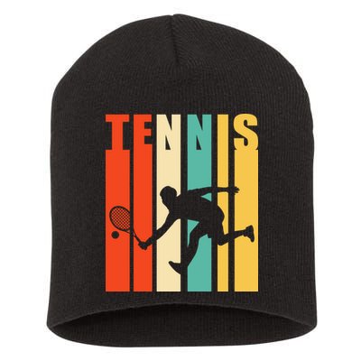 Tennis Player Gifts Retro Sunset Tennis Racquet & Ball Coach Short Acrylic Beanie