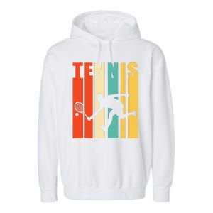 Tennis Player Gifts Retro Sunset Tennis Racquet & Ball Coach Garment-Dyed Fleece Hoodie