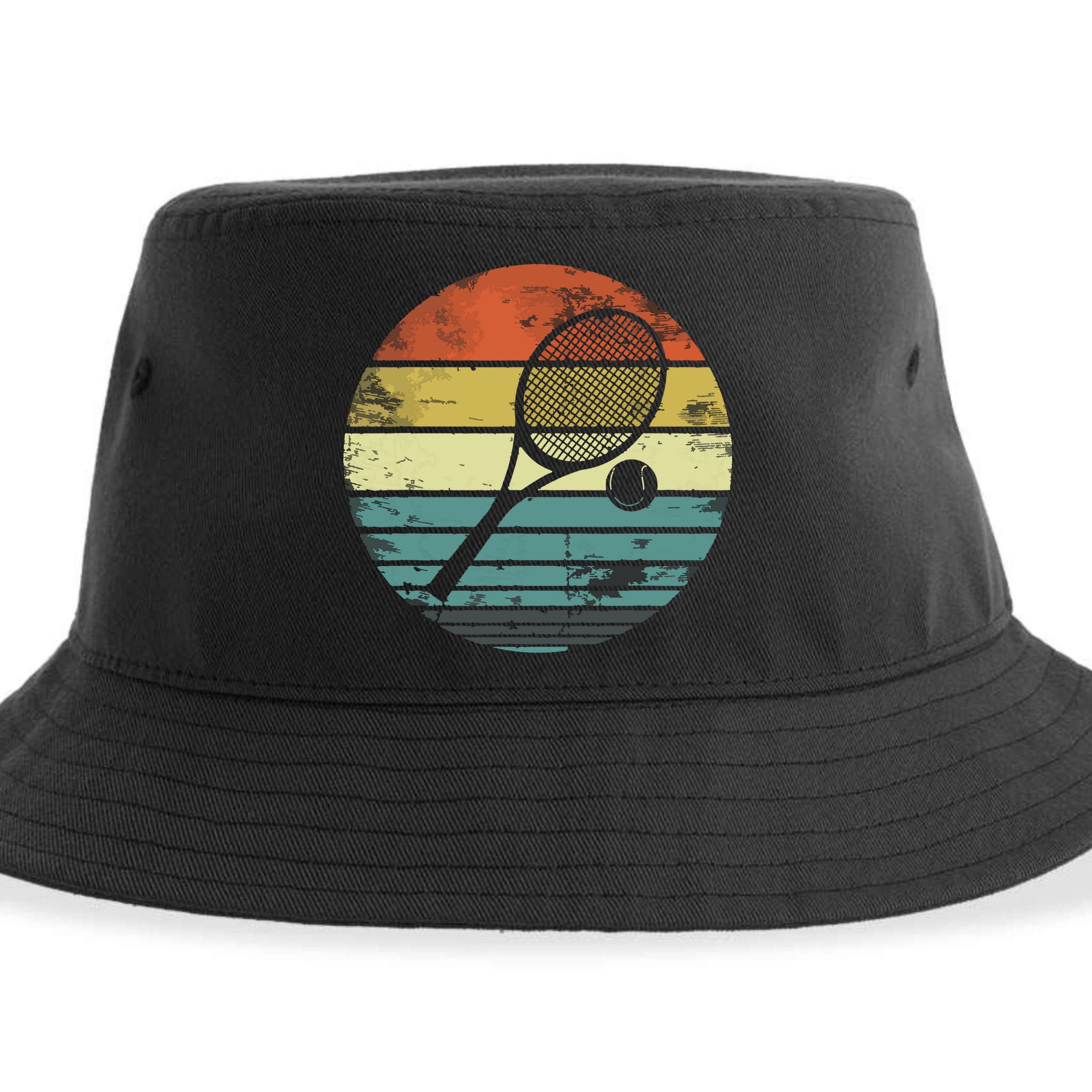 Tennis Player Gifts Retro Sunset Tennis Racquet Ball Coach Sustainable Bucket Hat
