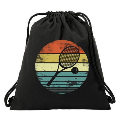 Tennis Player Gifts Retro Sunset Tennis Racquet Ball Coach Drawstring Bag