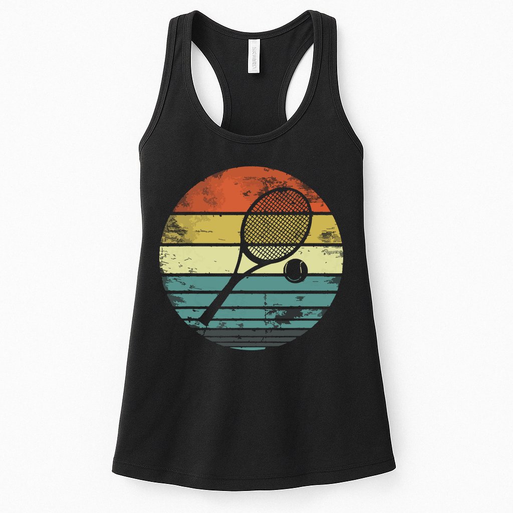 Tennis Player Gifts Retro Sunset Tennis Racquet Ball Coach Womens Tank Top
