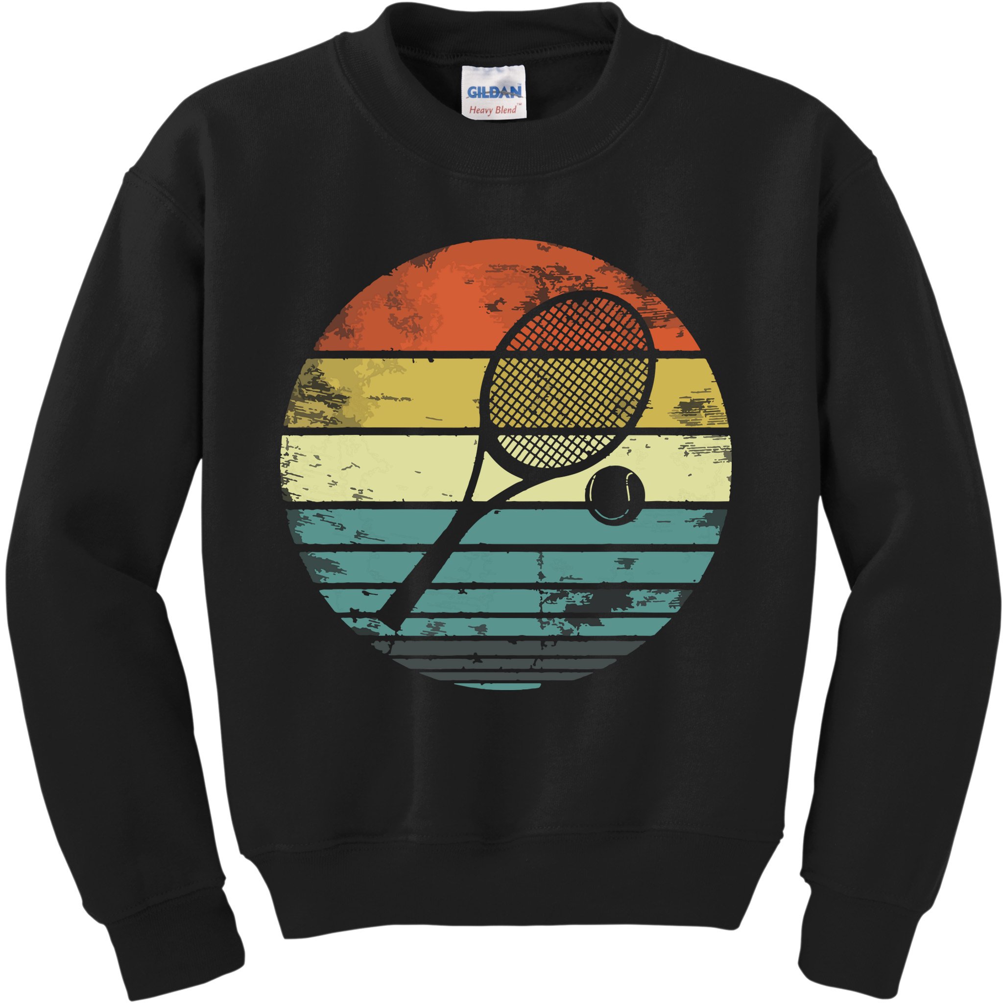 Tennis Player Gifts Retro Sunset Tennis Racquet Ball Coach Kids Sweatshirt
