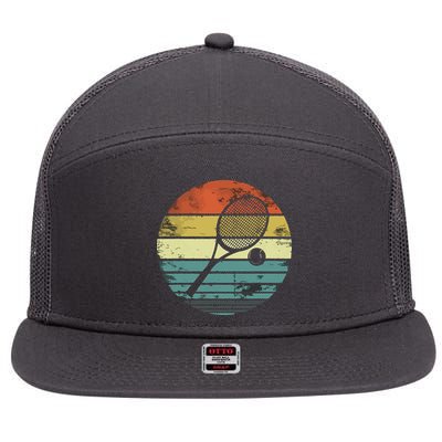 Tennis Player Gifts Retro Sunset Tennis Racquet Ball Coach 7 Panel Mesh Trucker Snapback Hat