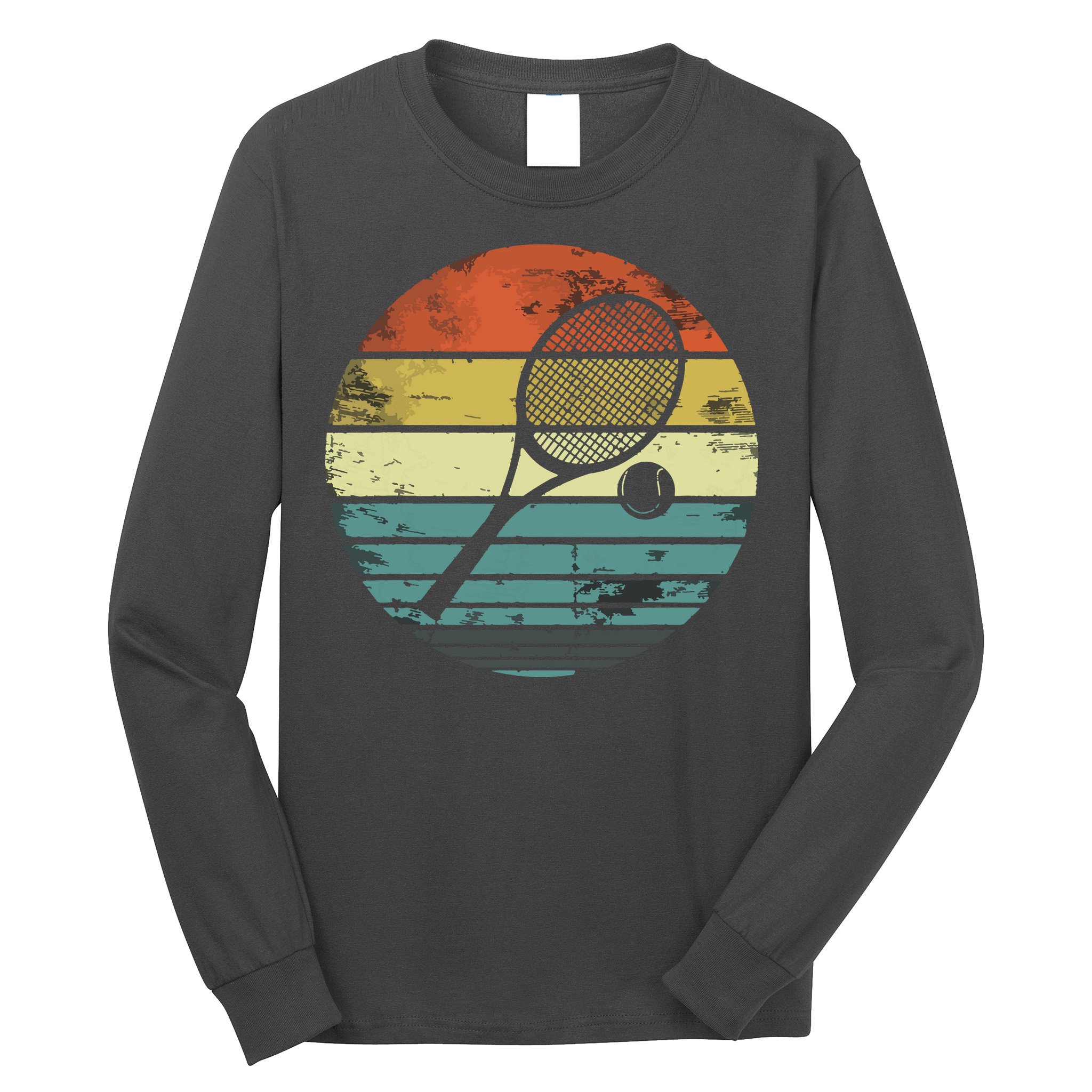 Tennis Player Gifts Retro Sunset Tennis Racquet Ball Coach Long Sleeve Shirt