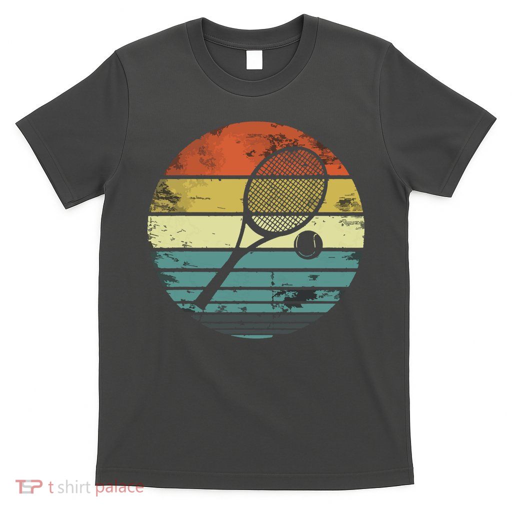 Tennis Player Gifts Retro Sunset Tennis Racquet Ball Coach T-Shirt