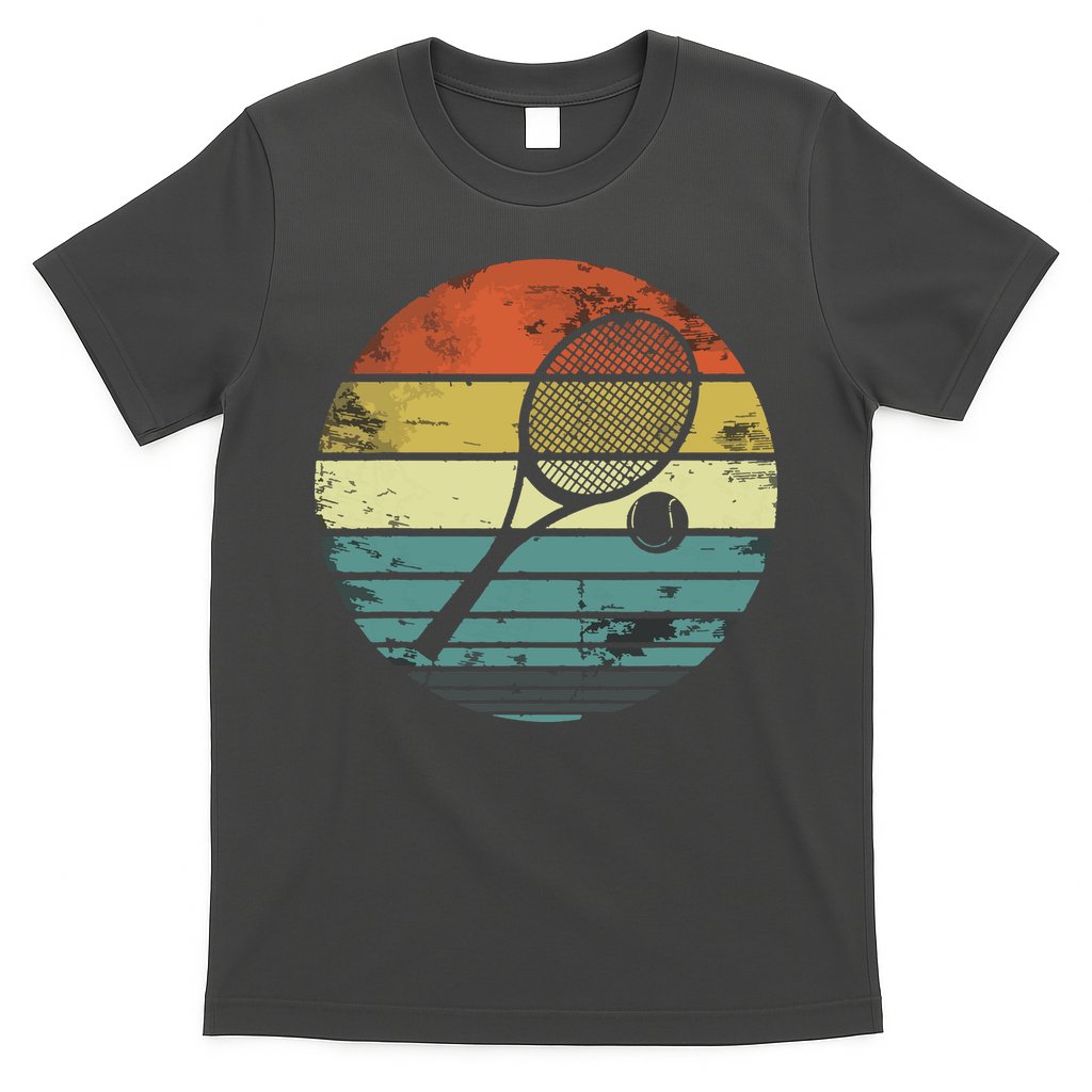Tennis Player Gifts Retro Sunset Tennis Racquet Ball Coach T-Shirt
