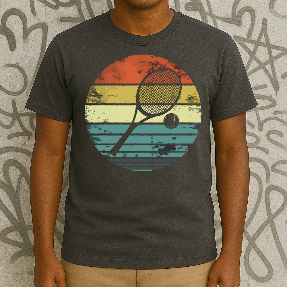 Tennis Player Gifts Retro Sunset Tennis Racquet Ball Coach T-Shirt