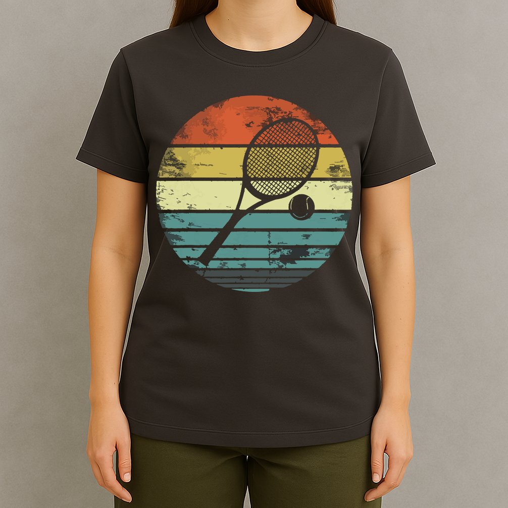Tennis Player Gifts Retro Sunset Tennis Racquet Ball Coach T-Shirt