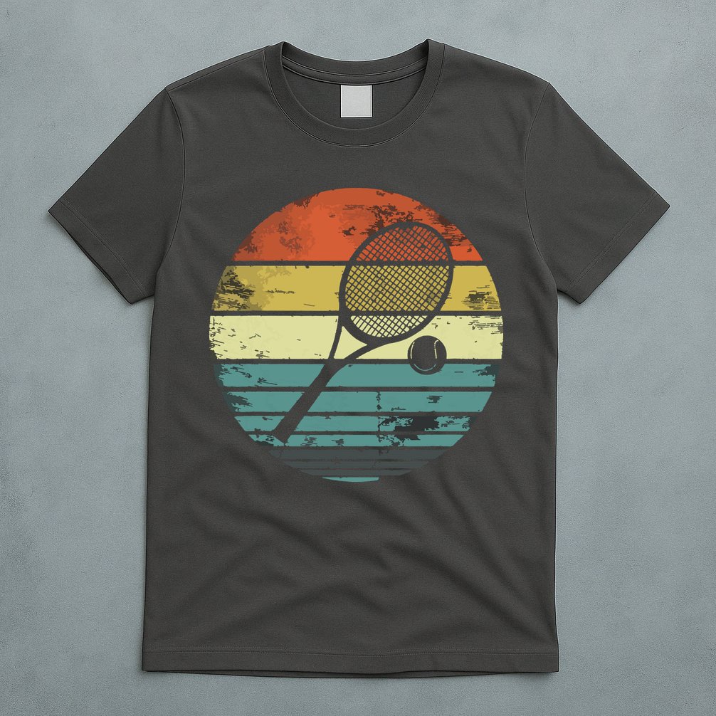 Tennis Player Gifts Retro Sunset Tennis Racquet Ball Coach T-Shirt