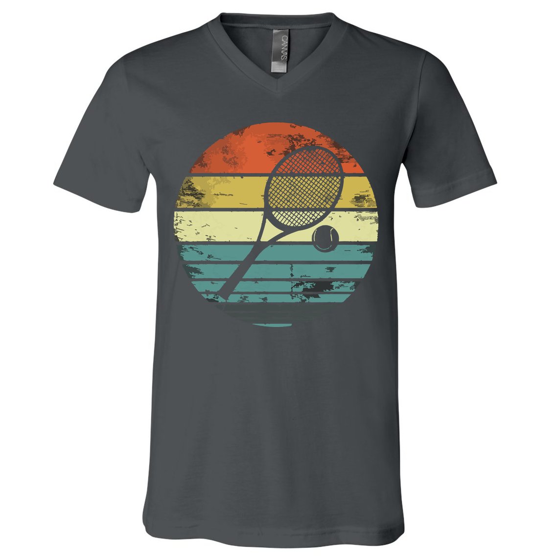Tennis Player Gifts Retro Sunset Tennis Racquet Ball Coach V-Neck T-Shirt