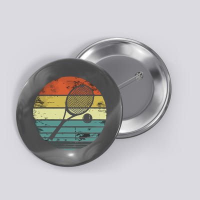 Tennis Player Gifts Retro Sunset Tennis Racquet Ball Coach Button