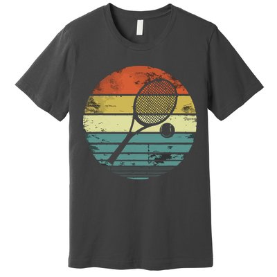 Tennis Player Gifts Retro Sunset Tennis Racquet Ball Coach Premium T-Shirt