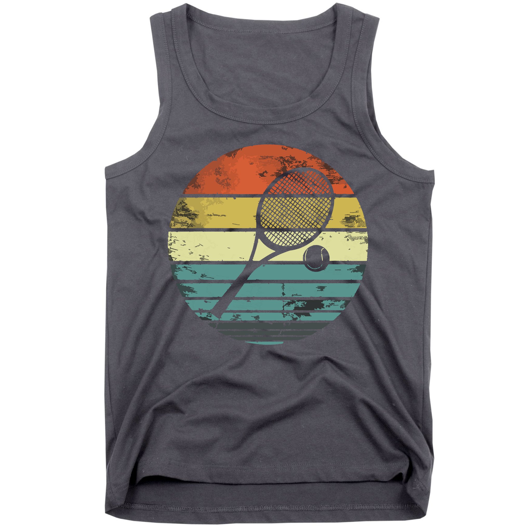 Tennis Player Gifts Retro Sunset Tennis Racquet Ball Coach Tank Top
