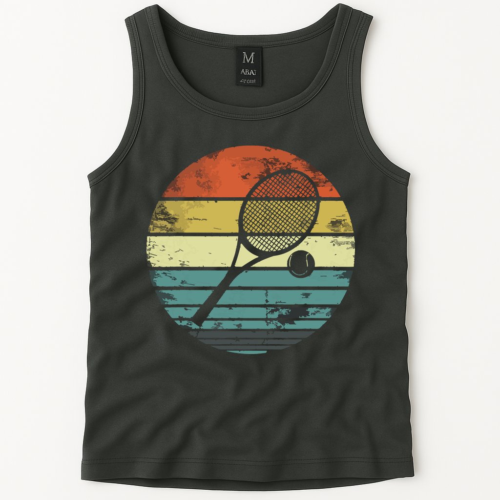 Tennis Player Gifts Retro Sunset Tennis Racquet Ball Coach Tank Top